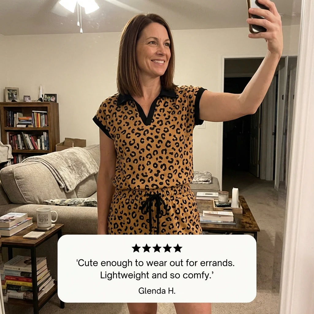 Linvale™ – Leopard Print Polo Collar Top & Drawstring Shorts Lounge Set + 50% OFF - Image 6