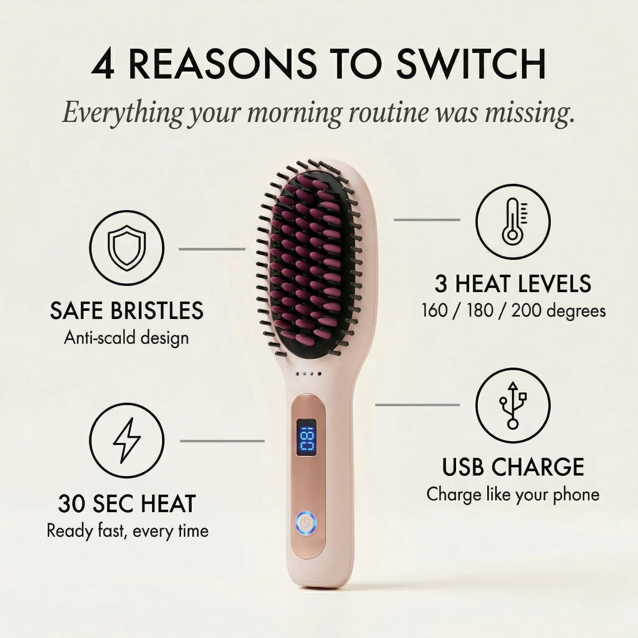 Velura™ – Cordless Ionic Hair Straightener Brush | 3 Heat Settings, Anti-Scald, USB Rechargeable + 50% OFF - Image 3
