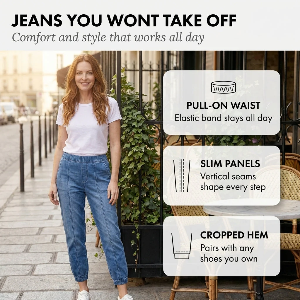 Hemway™ – Elastic Waist, Cropped Leg, Relaxed Fit Women's Denim Jogger Jeans + 50% OFF - Image 4