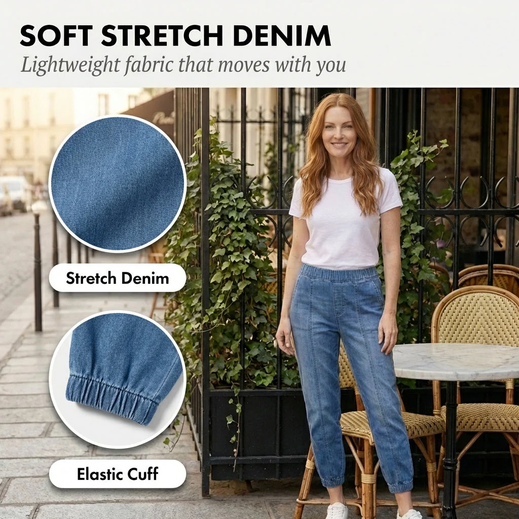 Hemway™ – Elastic Waist, Cropped Leg, Relaxed Fit Women's Denim Jogger Jeans + 50% OFF - Image 5