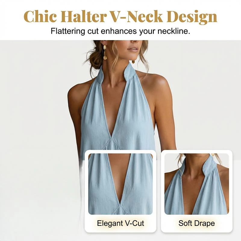 Marisol™ – Halter V-Neck Flowy Maxi Dress with Deep Side Pockets + 50% OFF - Image 4
