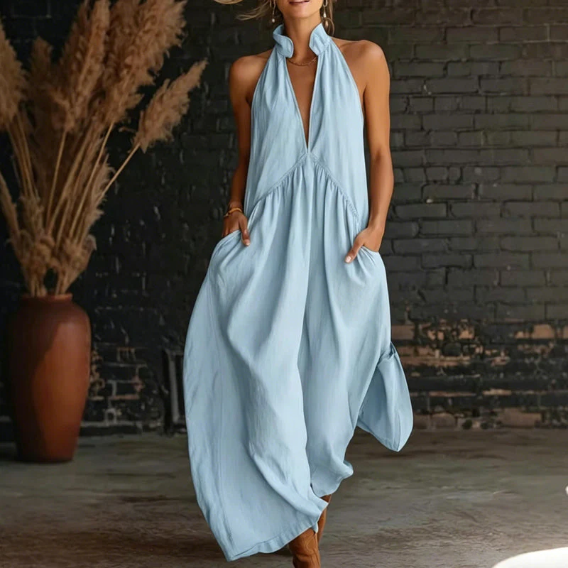 Marisol™ – Halter V-Neck Flowy Maxi Dress with Deep Side Pockets + 50% OFF - Image 8