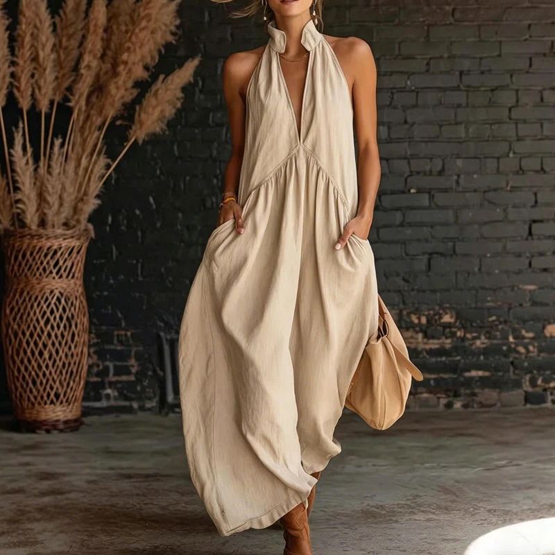 Marisol™ – Halter V-Neck Flowy Maxi Dress with Deep Side Pockets + 50% OFF - Image 9