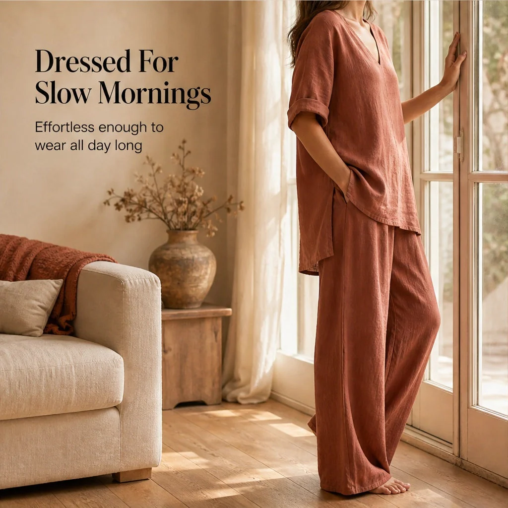Linelle™ – Breathable Cotton-Linen V-Neck Tunic & Wide-Leg Pant Set + 50% OFF - Image 11