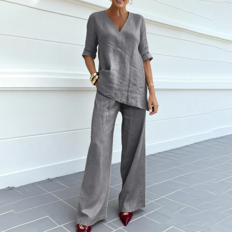 Linelle™ – Breathable Cotton-Linen V-Neck Tunic & Wide-Leg Pant Set + 50% OFF - Image 14