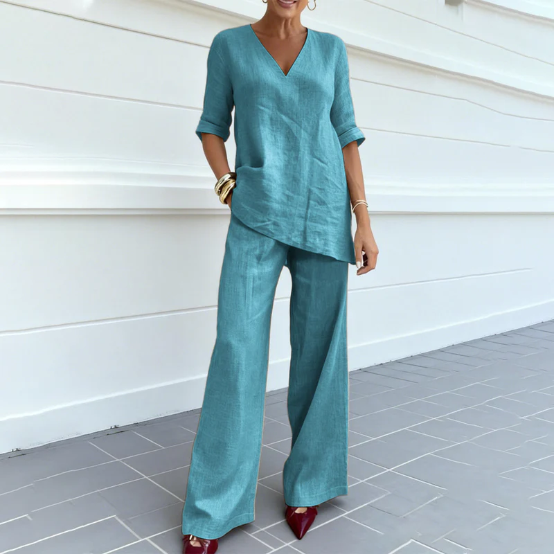 Linelle™ – Breathable Cotton-Linen V-Neck Tunic & Wide-Leg Pant Set + 50% OFF - Image 15