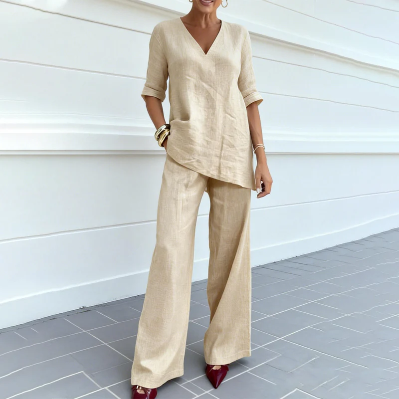 Linelle™ – Breathable Cotton-Linen V-Neck Tunic & Wide-Leg Pant Set + 50% OFF - Image 16