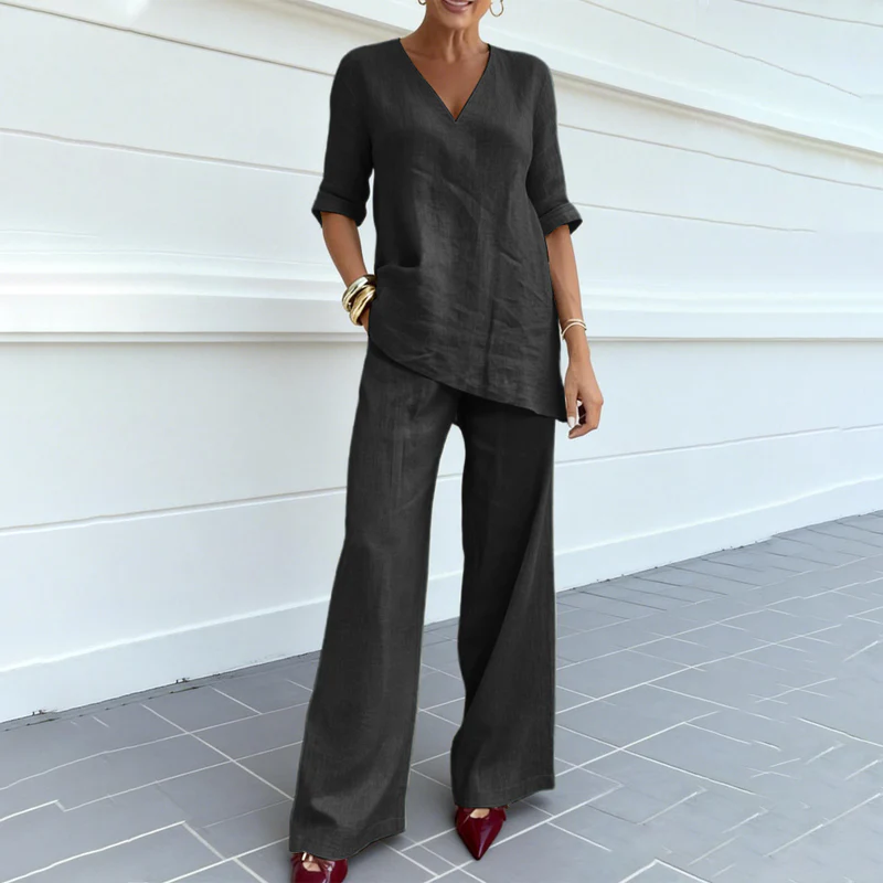 Linelle™ – Breathable Cotton-Linen V-Neck Tunic & Wide-Leg Pant Set + 50% OFF - Image 17