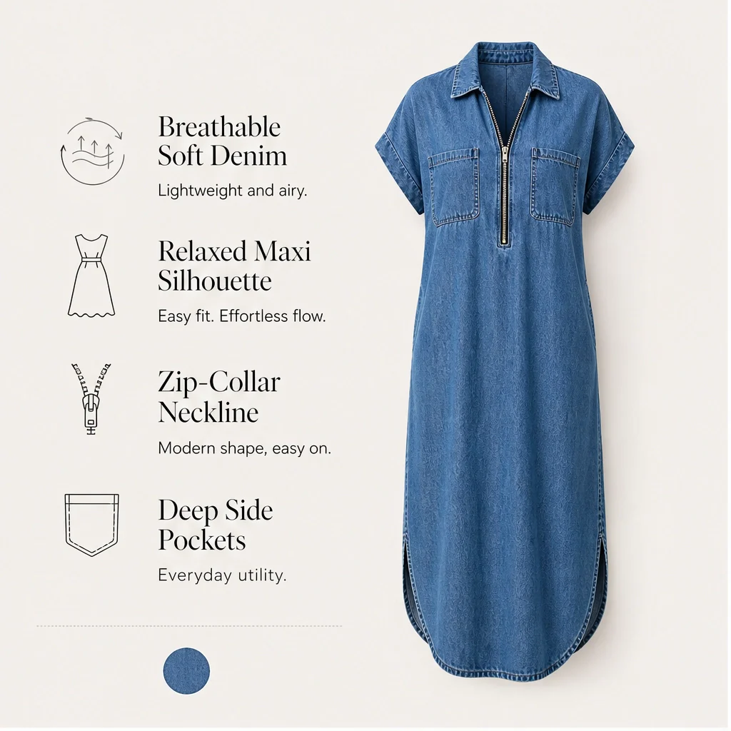 Willowdrift™ – Convertible Zip Denim Midi Dress with Real Pockets + 50% OFF - Image 7