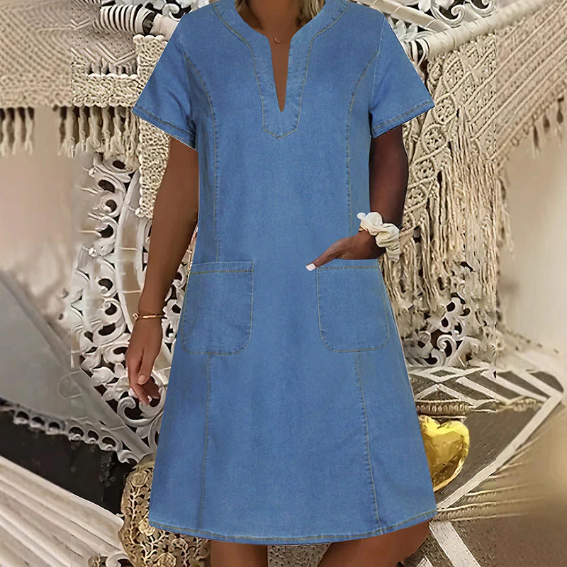 Hawthorne™ – V-Neck Short-Sleeve Denim Dress with Pockets + 50% OFF - Image 15