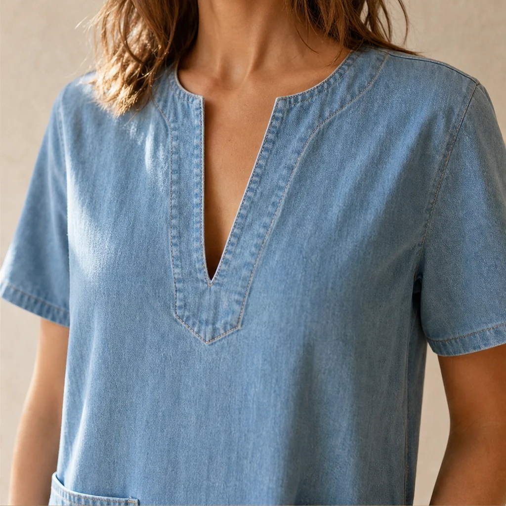 Hawthorne™ – V-Neck Short-Sleeve Denim Dress with Pockets + 50% OFF - Image 4