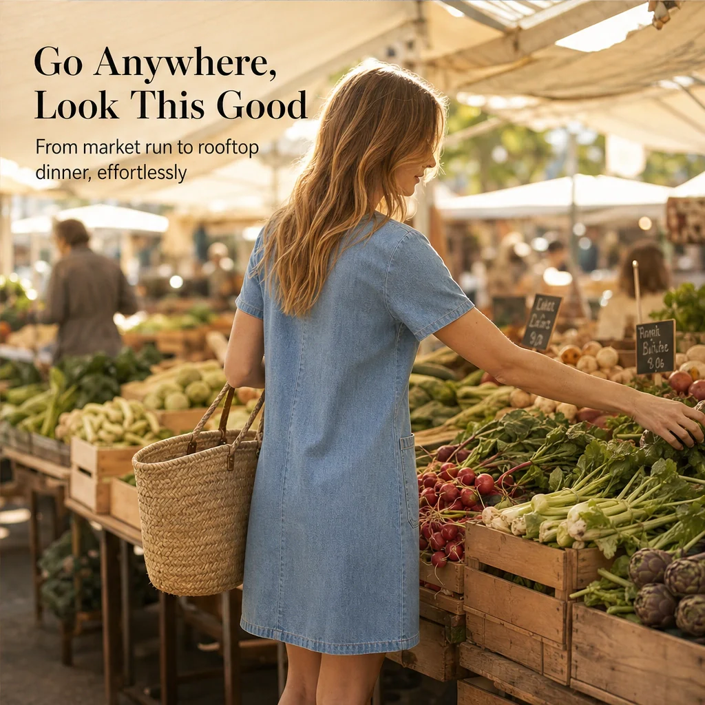 Hawthorne™ – V-Neck Short-Sleeve Denim Dress with Pockets + 50% OFF - Image 9
