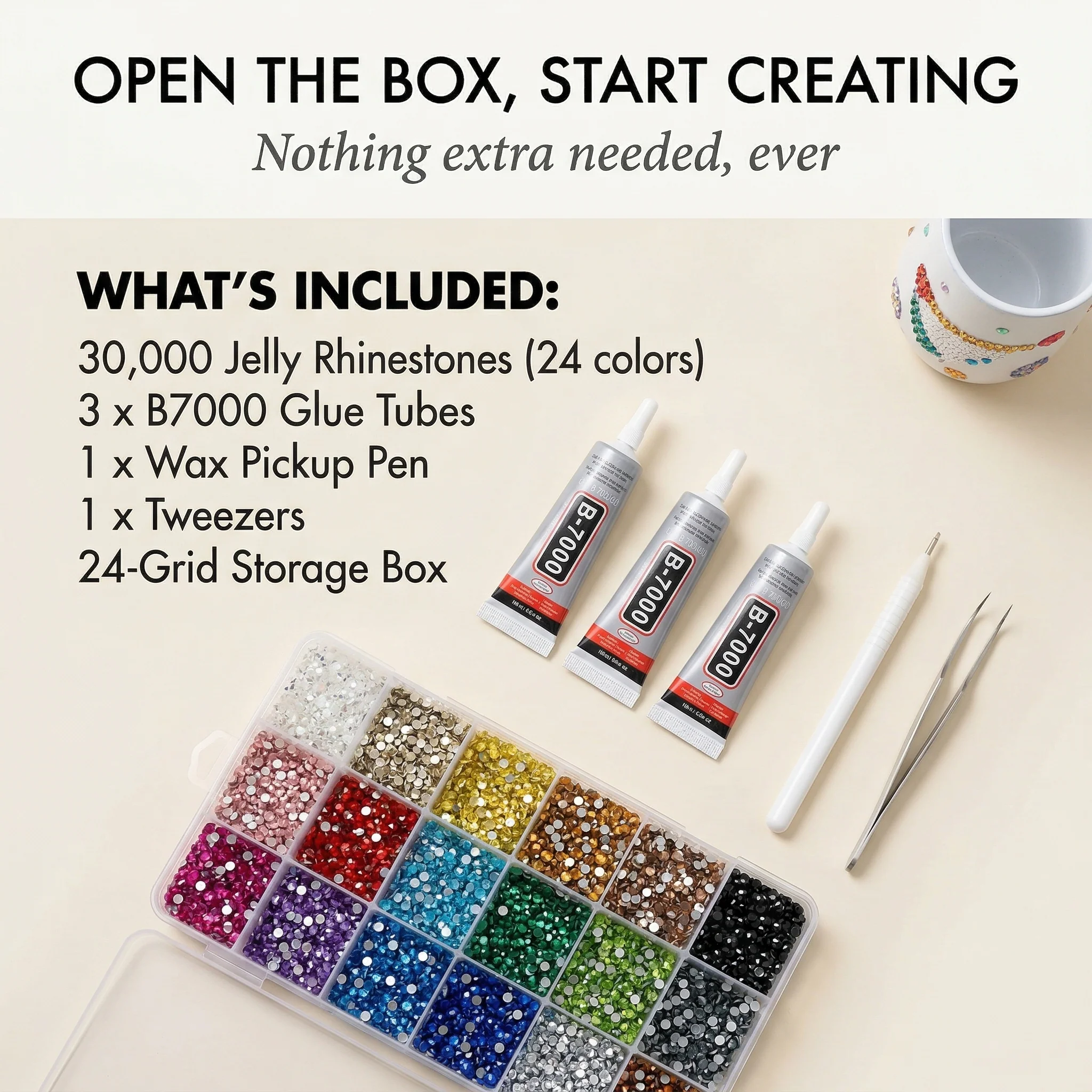 Gemvelle™ – 30,000-Piece Jelly Rhinestone Craft Kit with B7000 Glue & Tools +50% OFF - Image 6