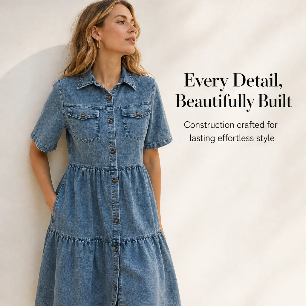 Verene™ – Collared Button-Front Layered Midi Dress + 50% OFF - Image 3