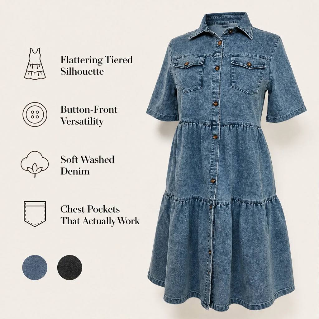 Verene™ – Collared Button-Front Layered Midi Dress + 50% OFF - Image 5