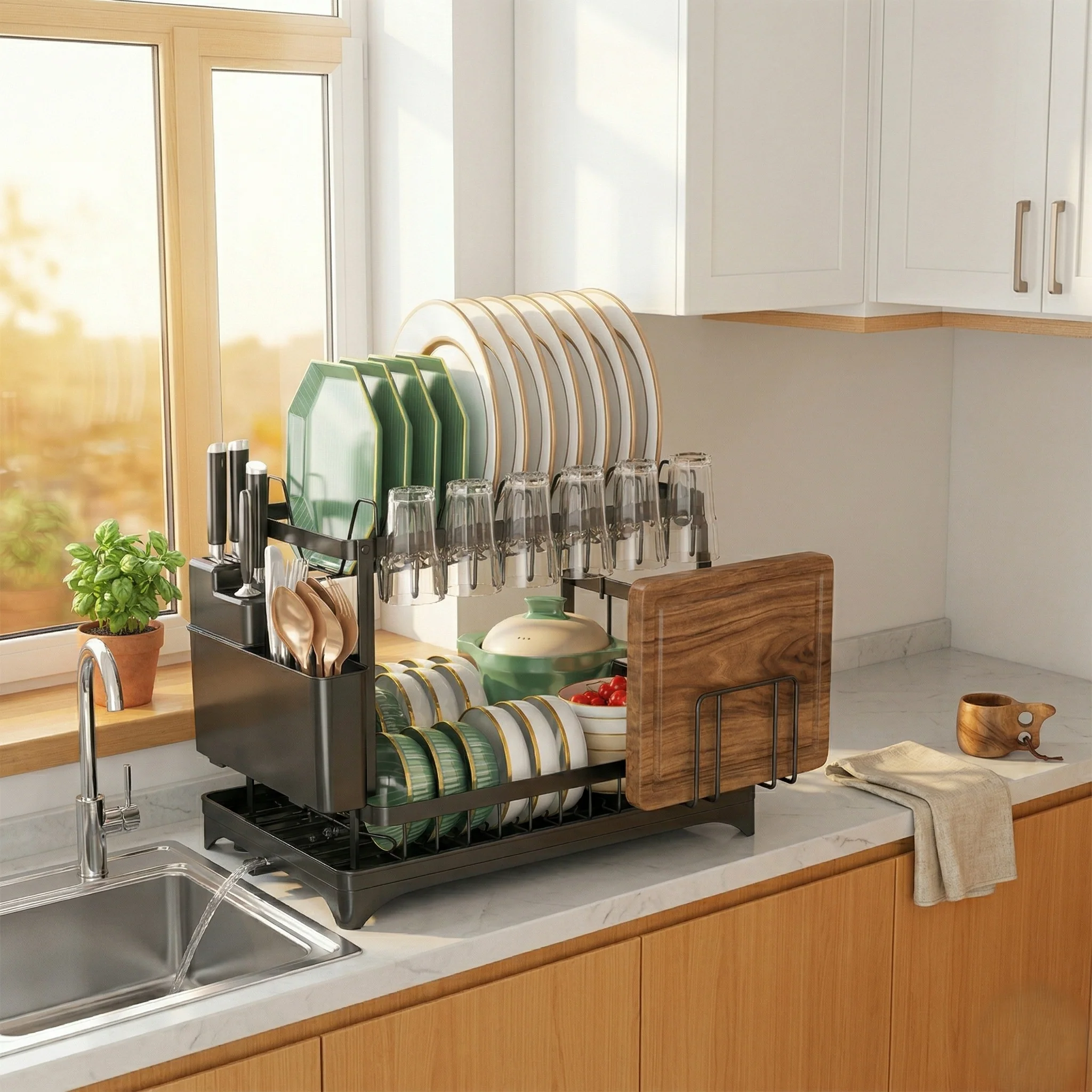 Rackford™ – 2-Tier Dish Drying Rack with 360° Rotating Drain & Expandable Design + 50% OFF - Image 2