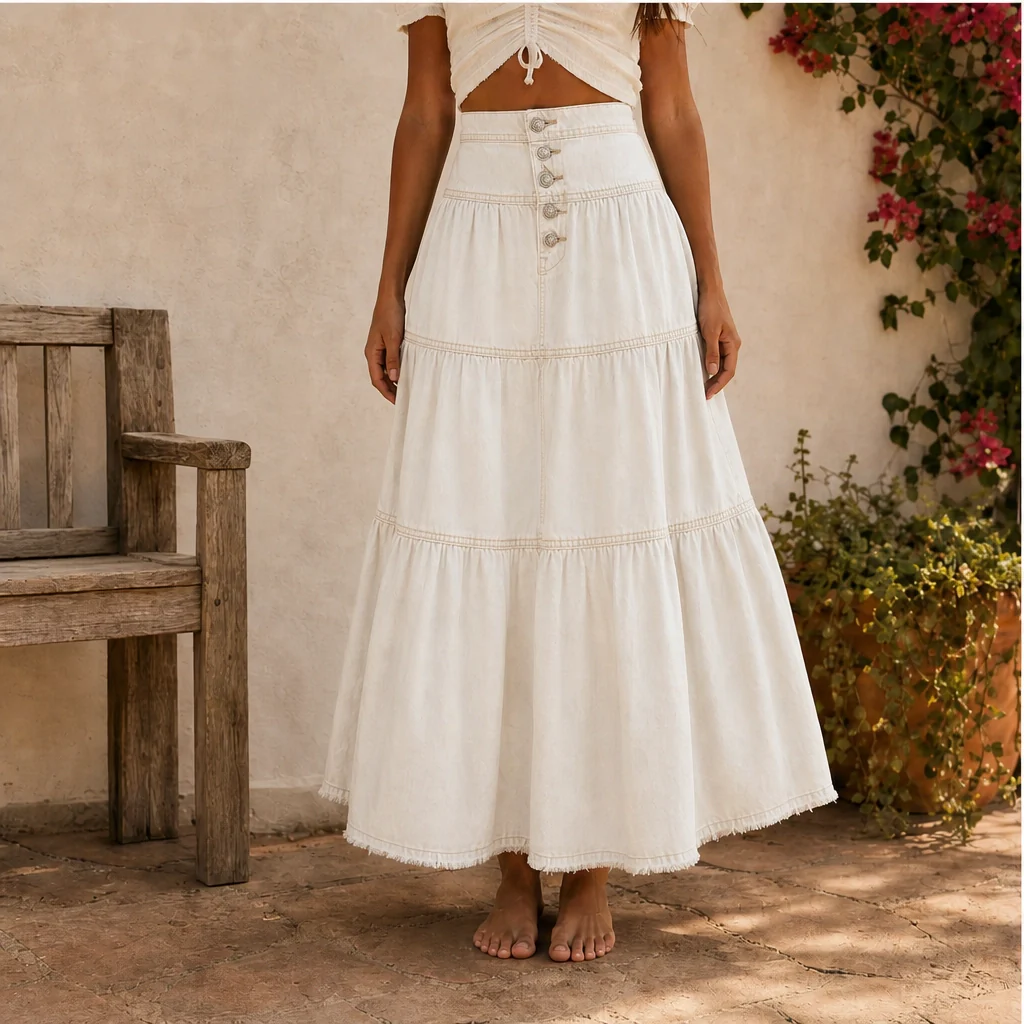 Verena™ – High-Waisted Tiered A-Line Denim Maxi Skirt + 50% OFF - Image 11