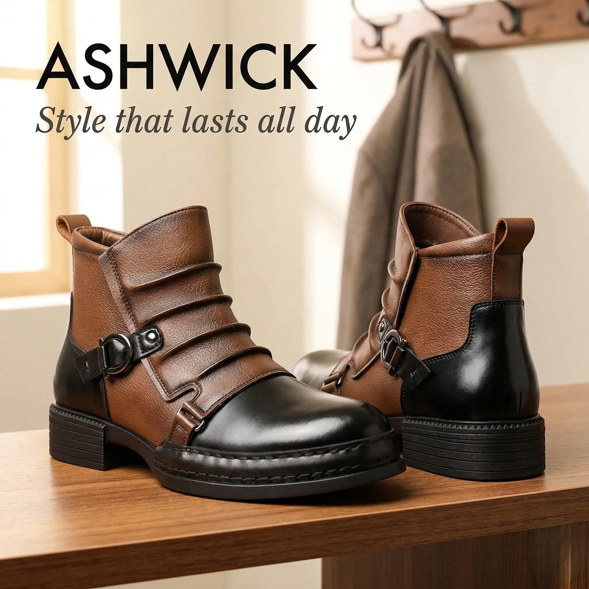 Ashwick™ – Two-Tone Buckle Detail Men's Leather Ankle Boots +50% OFF - Image 3