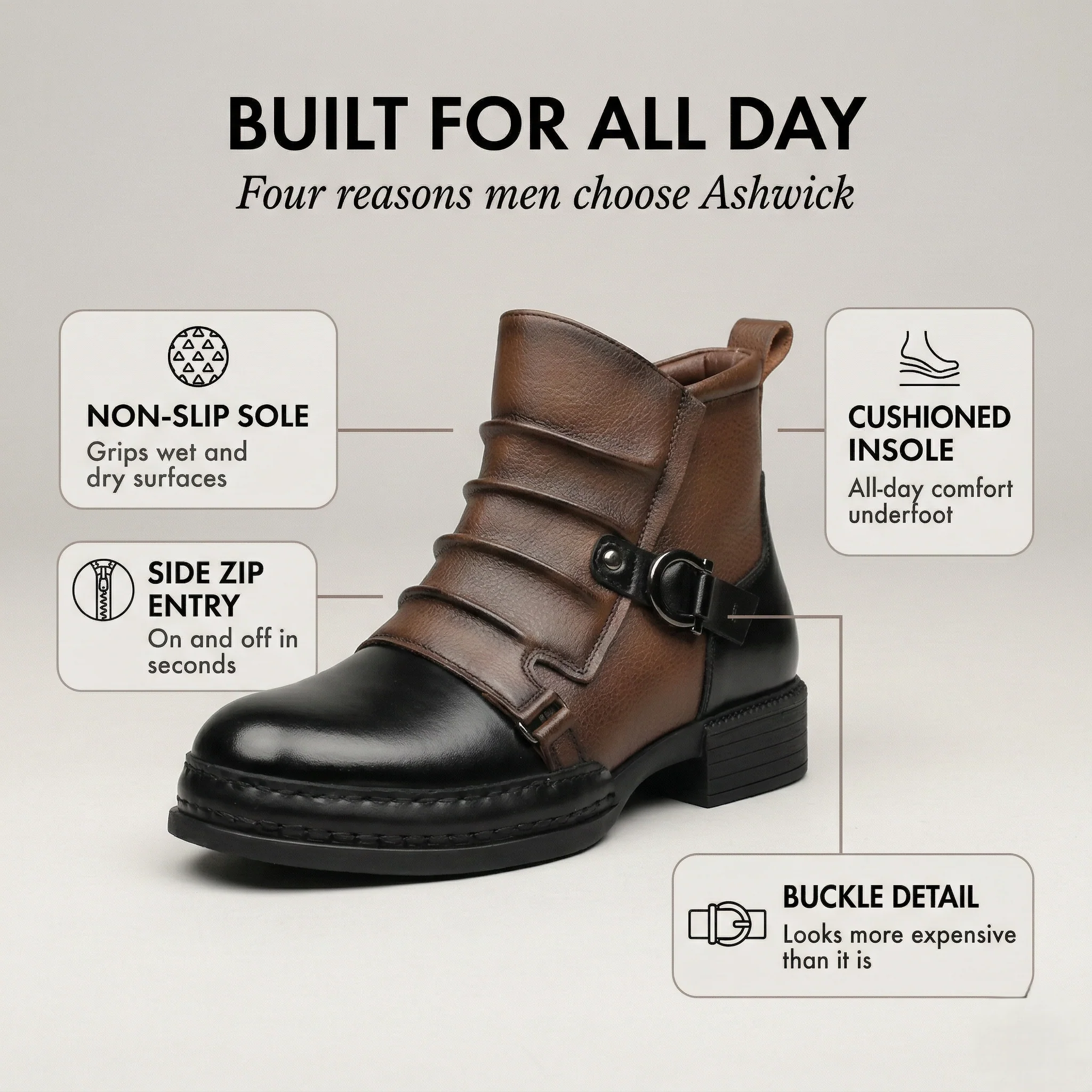 Ashwick™ – Two-Tone Buckle Detail Men's Leather Ankle Boots +50% OFF - Image 4