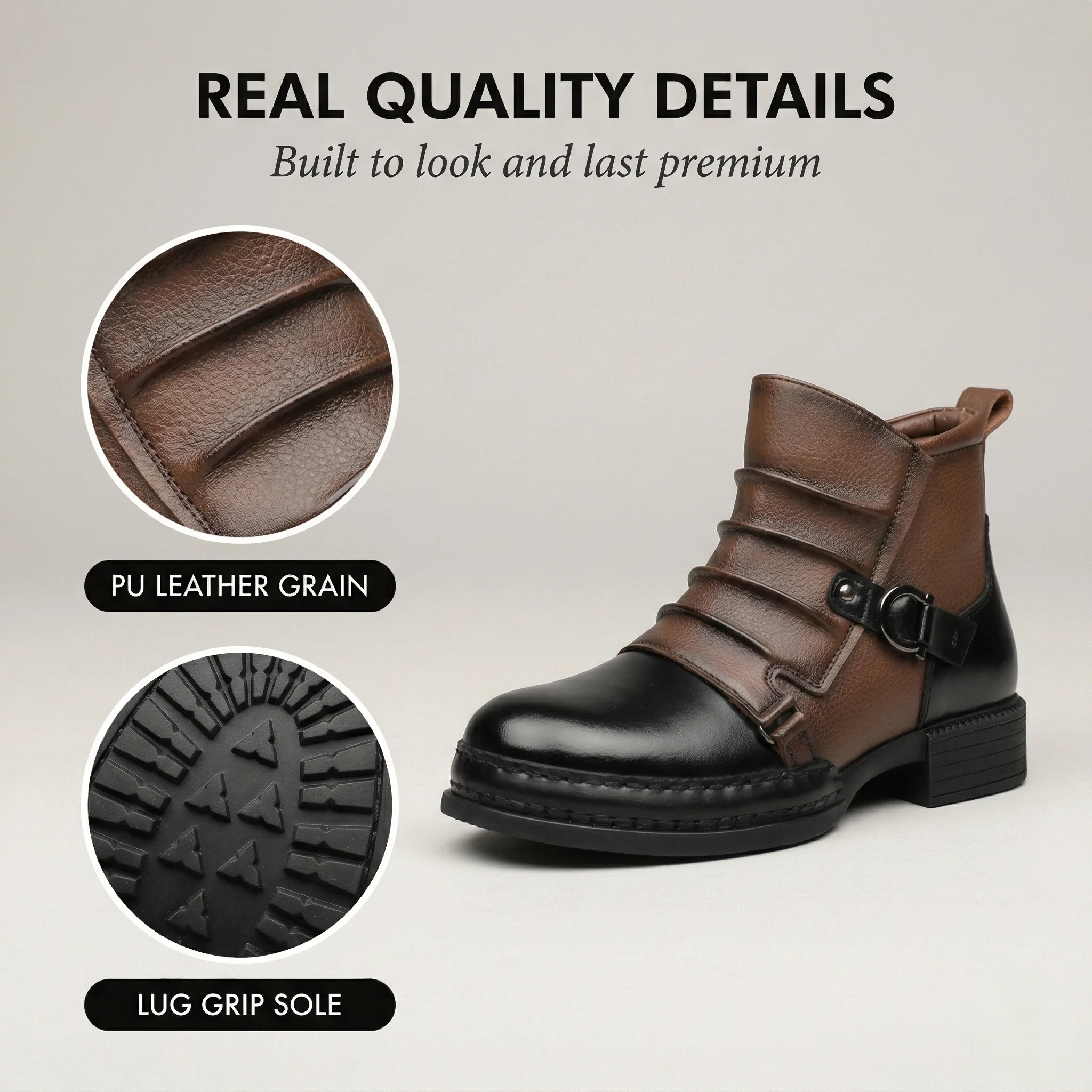 Ashwick™ – Two-Tone Buckle Detail Men's Leather Ankle Boots +50% OFF - Image 5