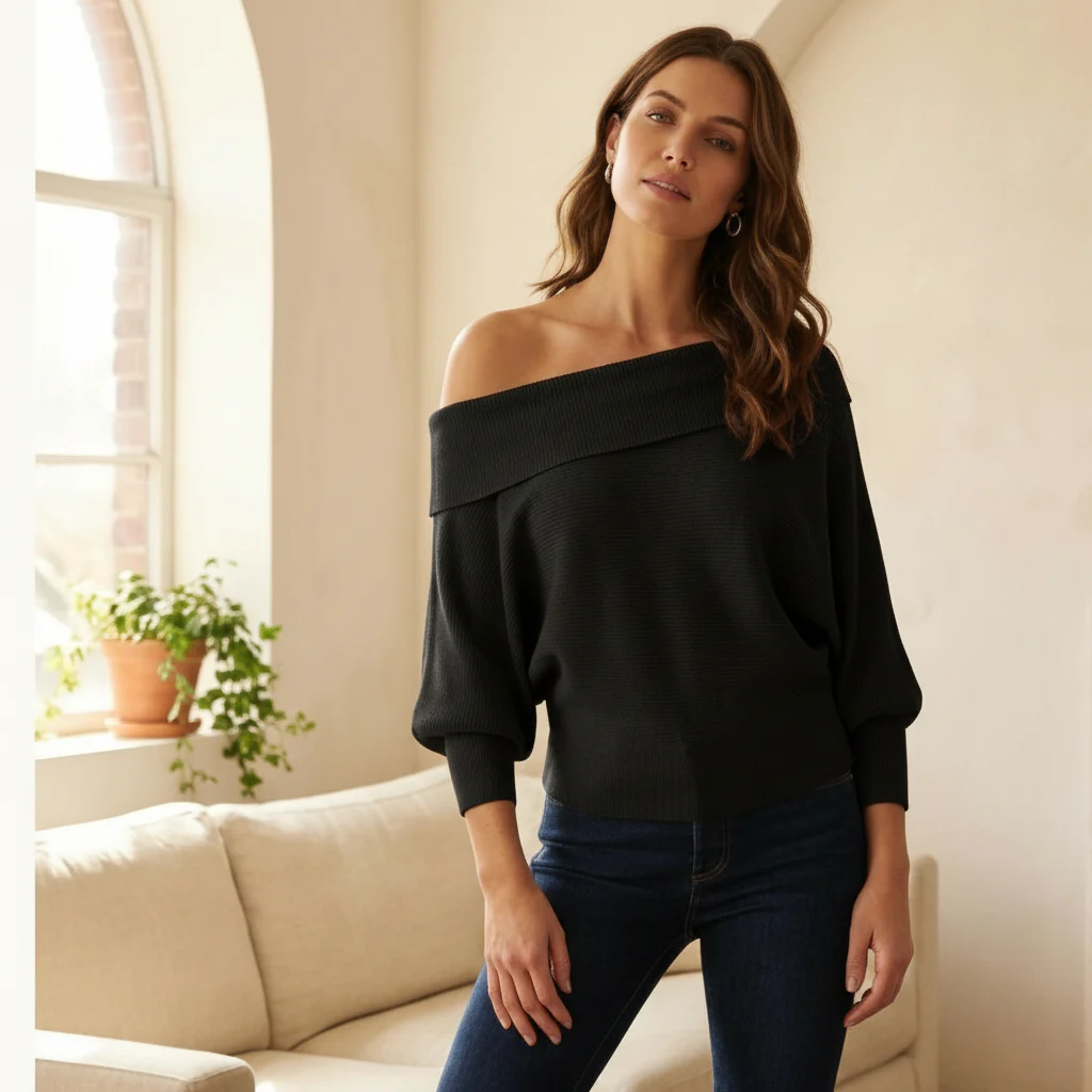Drapelle™ – Asymmetric Off-Shoulder Ribbed Batwing Knit Top +50% OFF - Image 8