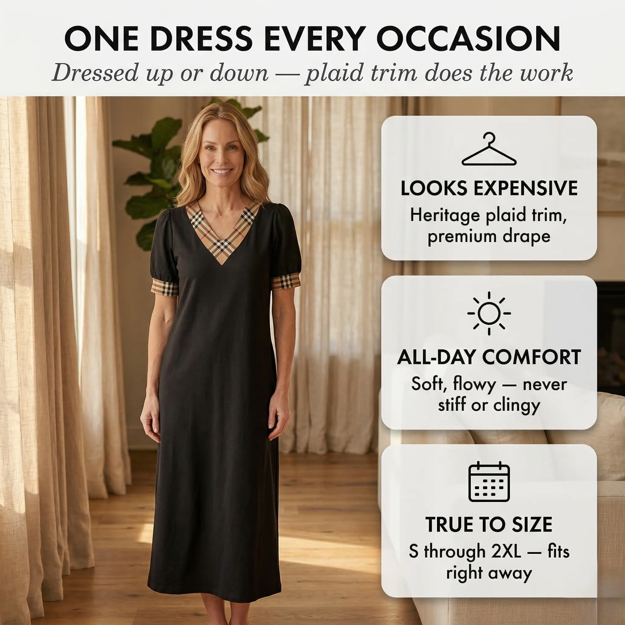 Tartenne™ – Plaid Trim V-Neck Relaxed Fit Midi Dress + 50% OFF - Image 4