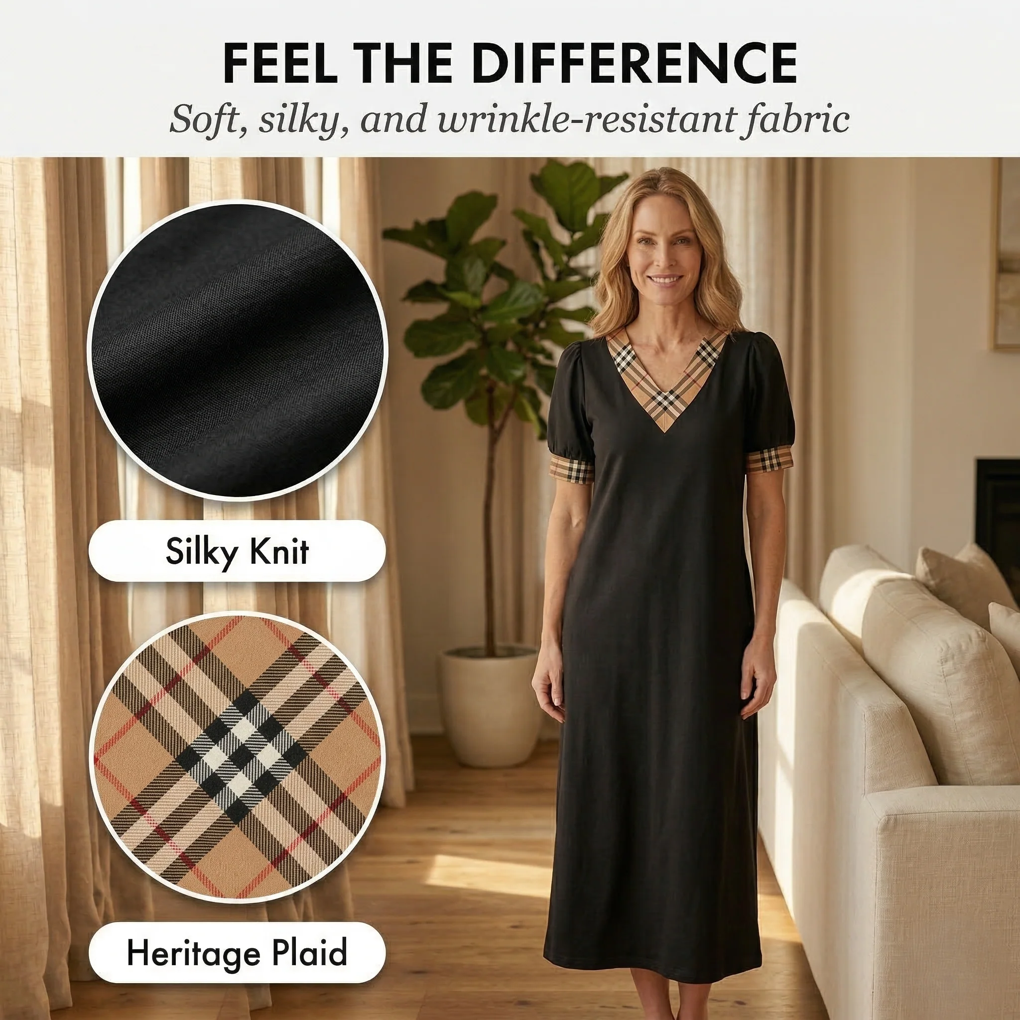 Tartenne™ – Plaid Trim V-Neck Relaxed Fit Midi Dress + 50% OFF - Image 5