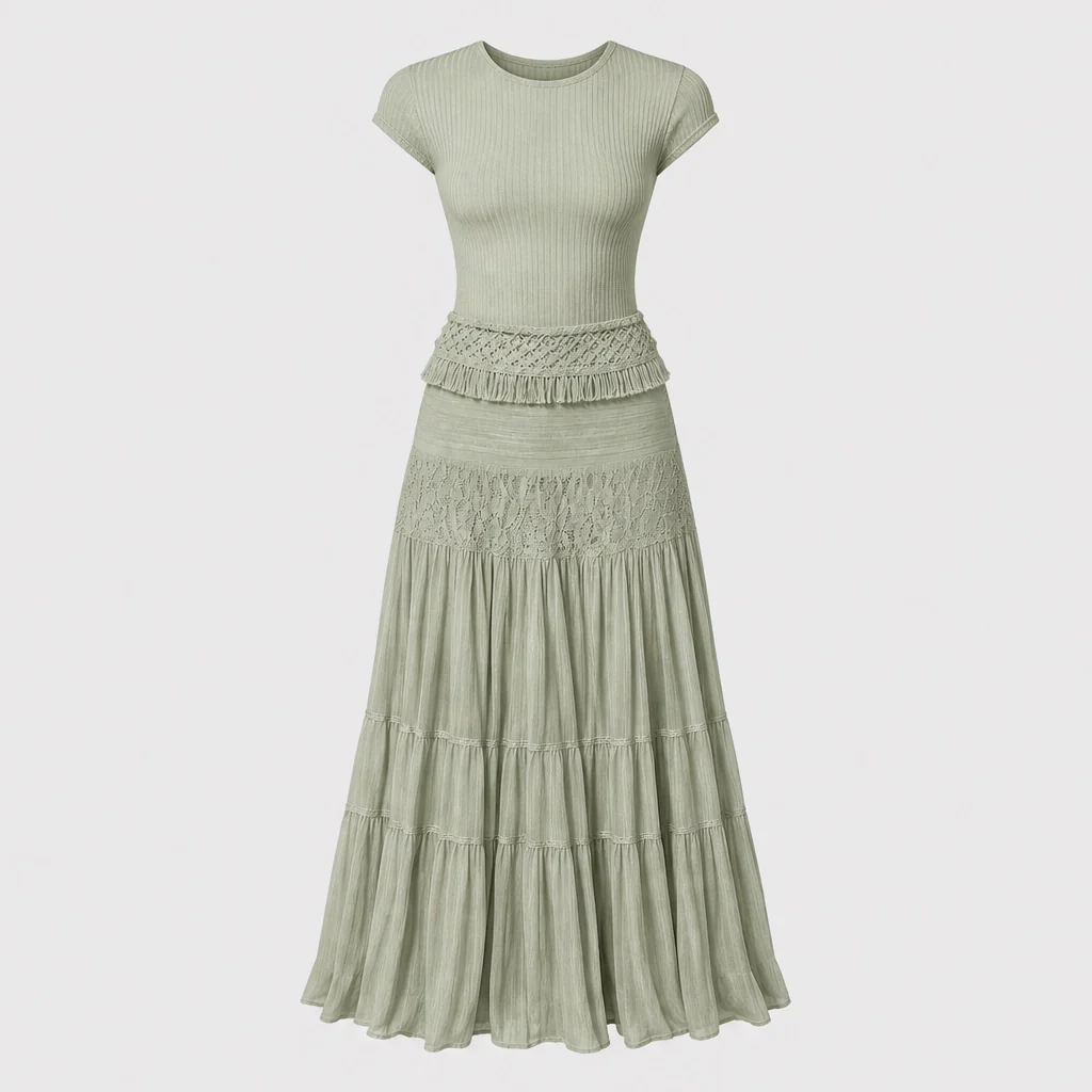 Azurelle™ – Lace-Panelled Top & Pleated Chiffon Maxi Skirt Set + 50% OFF - Image 11