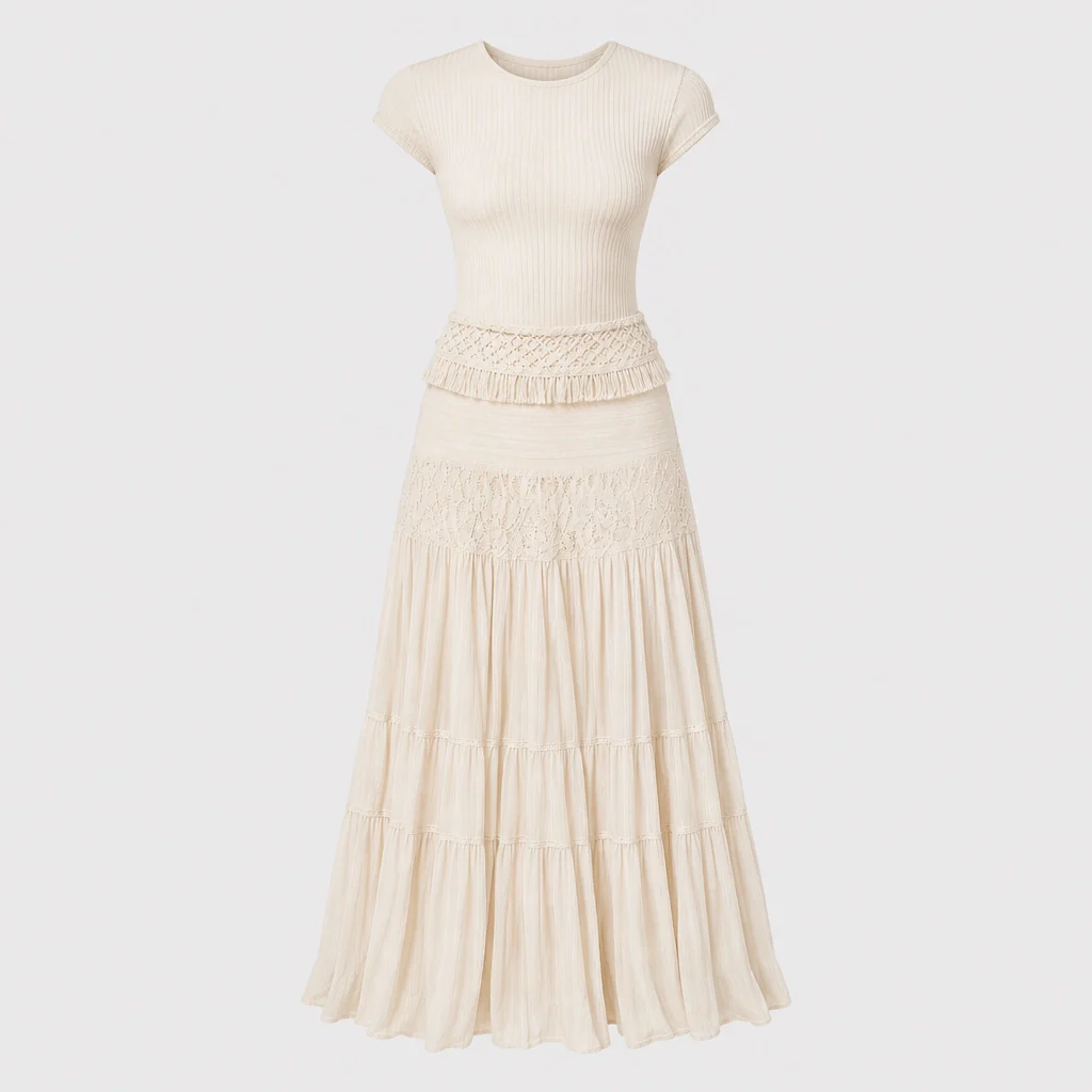 Azurelle™ – Lace-Panelled Top & Pleated Chiffon Maxi Skirt Set + 50% OFF - Image 12