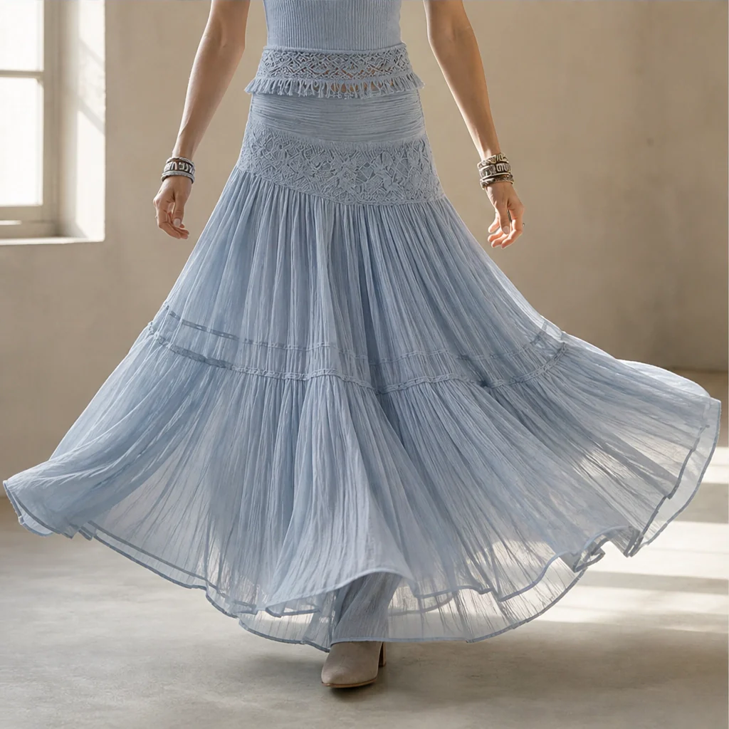 Azurelle™ – Lace-Panelled Top & Pleated Chiffon Maxi Skirt Set + 50% OFF - Image 4