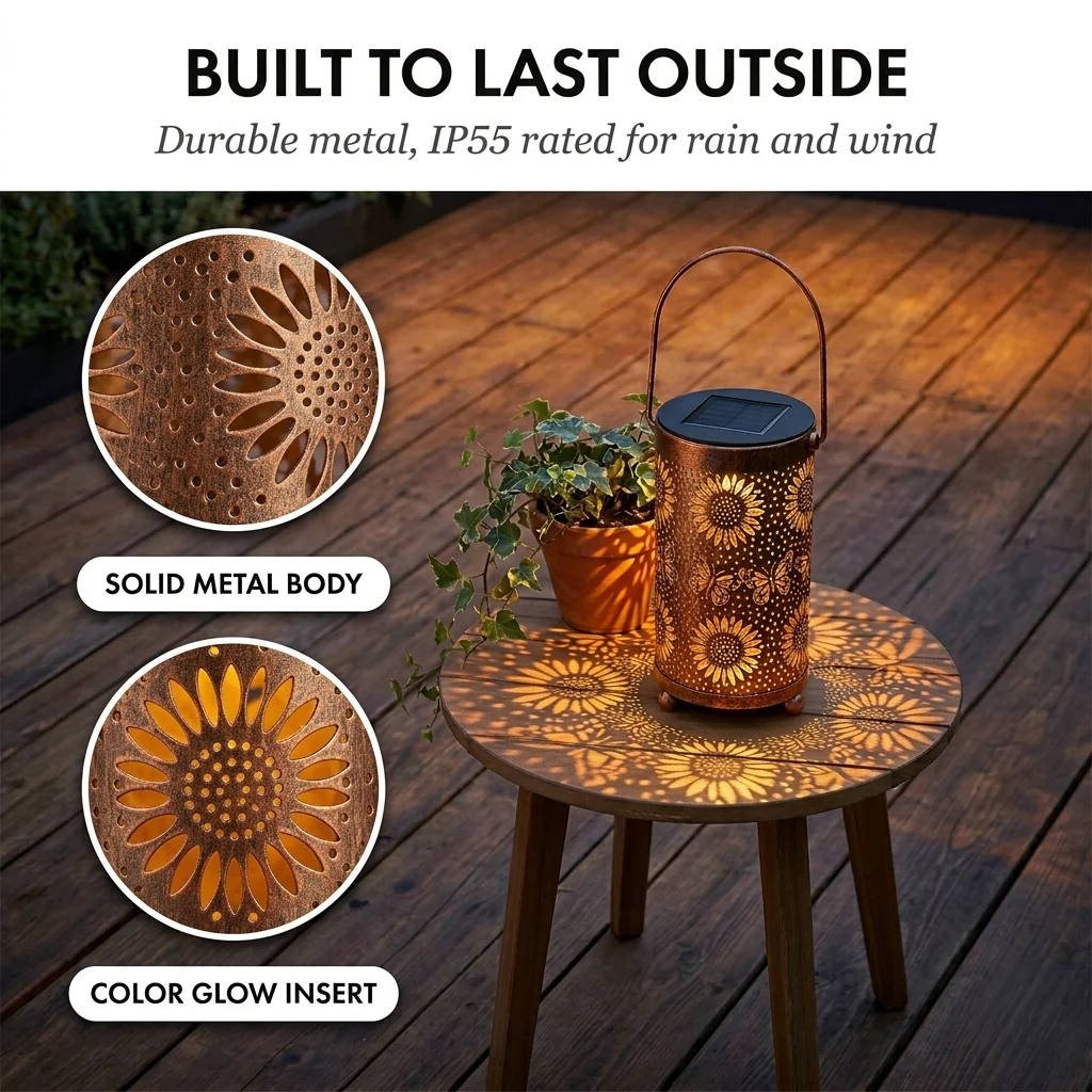 Embercroft™ – Solar Lantern with Colorful Sunflower Light Projection, IP55 Waterproof + 50% OFF - Image 5