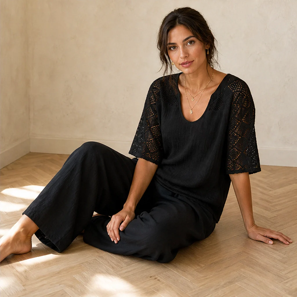 Brisa™ – Lace Openwork U-Neck Short-Sleeve Blouse + 50% OFF - Image 2