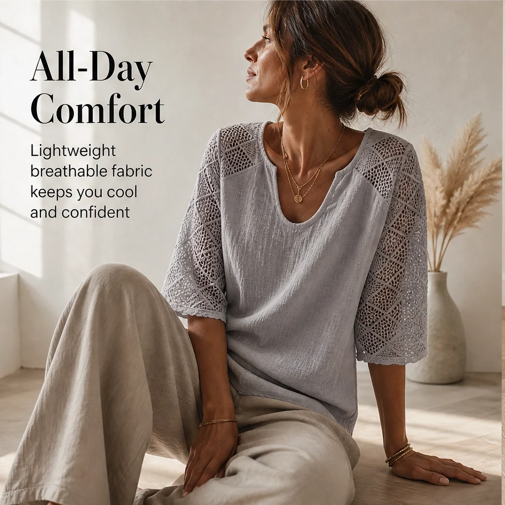 Brisa™ – Lace Openwork U-Neck Short-Sleeve Blouse + 50% OFF - Image 4