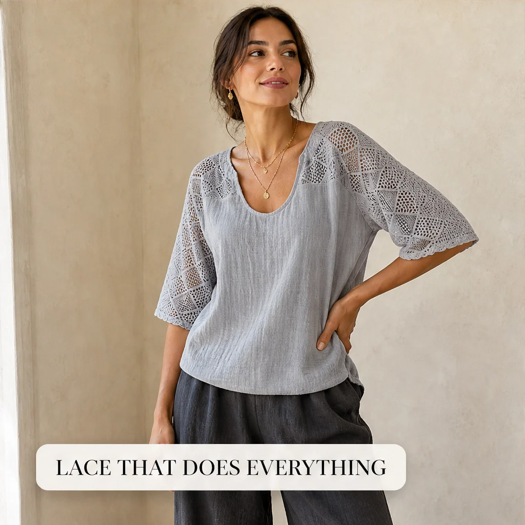 Brisa™ – Lace Openwork U-Neck Short-Sleeve Blouse + 50% OFF - Image 5