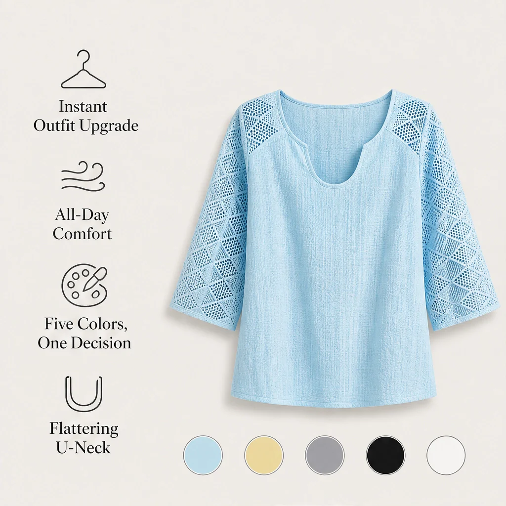Brisa™ – Lace Openwork U-Neck Short-Sleeve Blouse + 50% OFF - Image 7