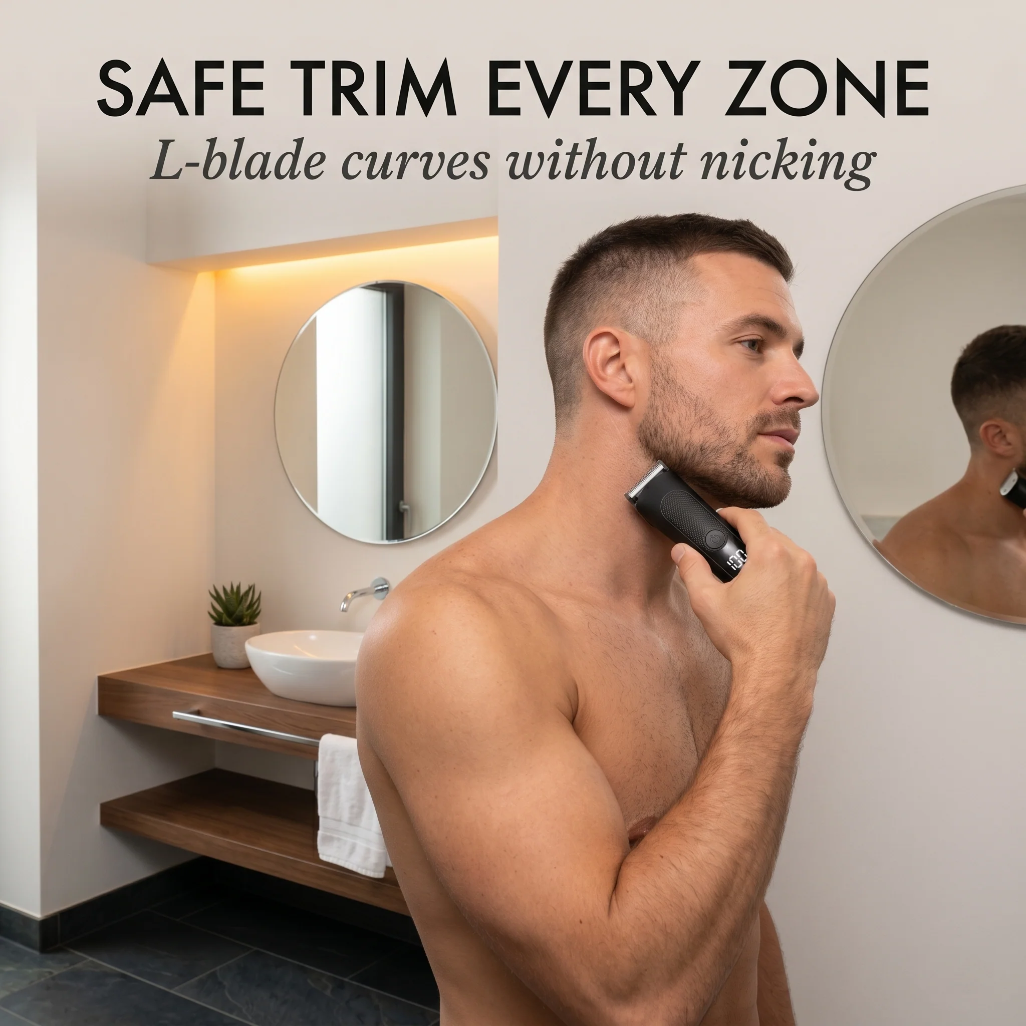 Hone™ – L-Shaped Safety Blade Body Trimmer for Men | LED Display | 90-Min Battery + 50% OFF - Image 3