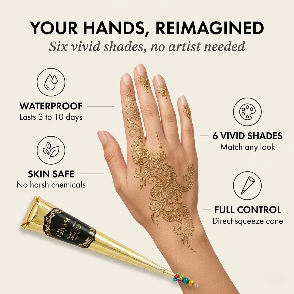 Glyssé™ – Multi-Color Glitter Henna Cones | Skin-Safe, Long-Lasting Body Art (3 Set) + 50% OFF - Image 3