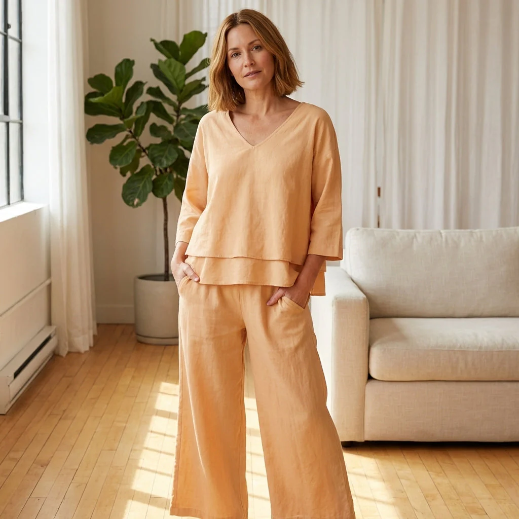 Hemvale™ – Asymmetric Linen Blend Top & Wide-Leg Pants 2-Piece Set +50% OFF