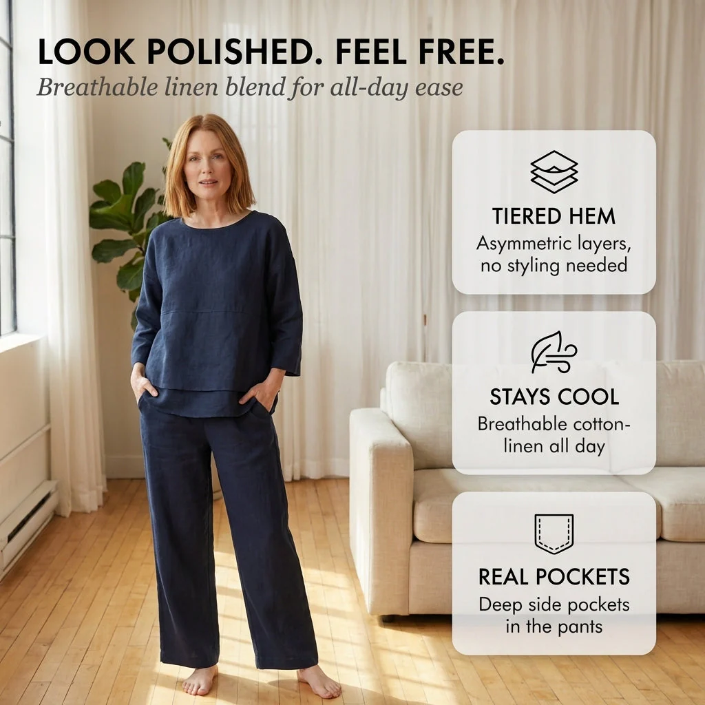 Hemvale™ – Asymmetric Linen Blend Top & Wide-Leg Pants 2-Piece Set +50% OFF - Image 4