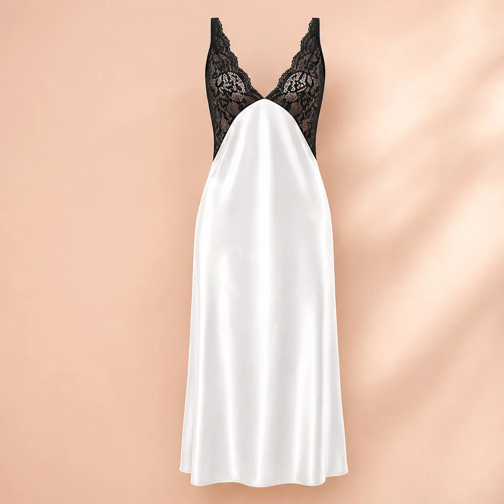 Lunève™ – Satin & Lace Deep-V Open-Back Slip Nightdress + 50% OFF - Image 7