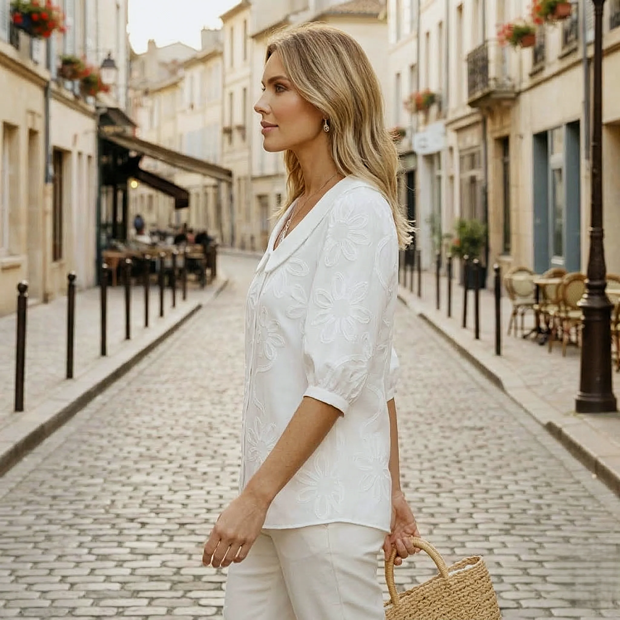 Florette™ – Peter Pan Collar Embroidered Puff Sleeve Blouse + 50% OFF - Image 2