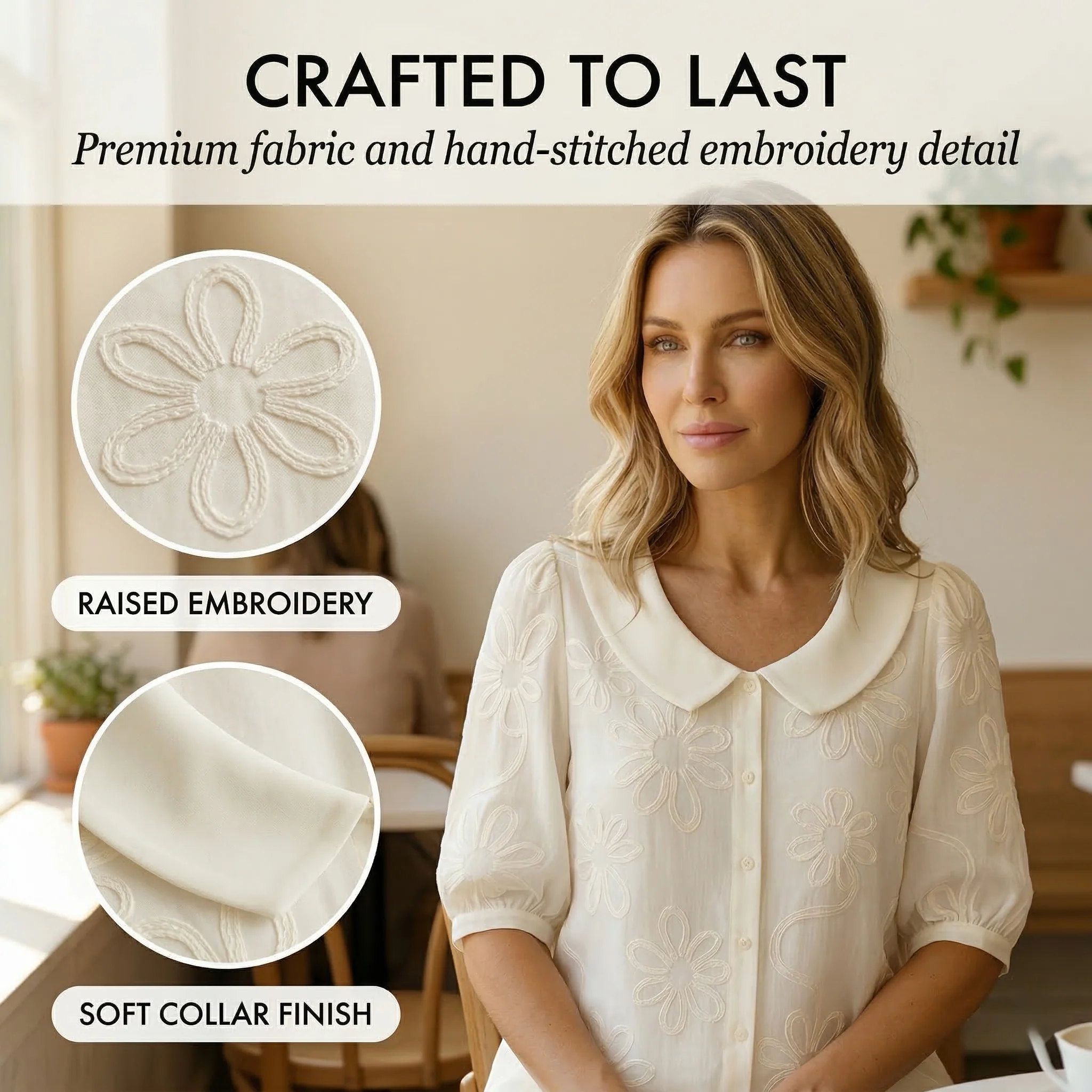Florette™ – Peter Pan Collar Embroidered Puff Sleeve Blouse + 50% OFF - Image 5
