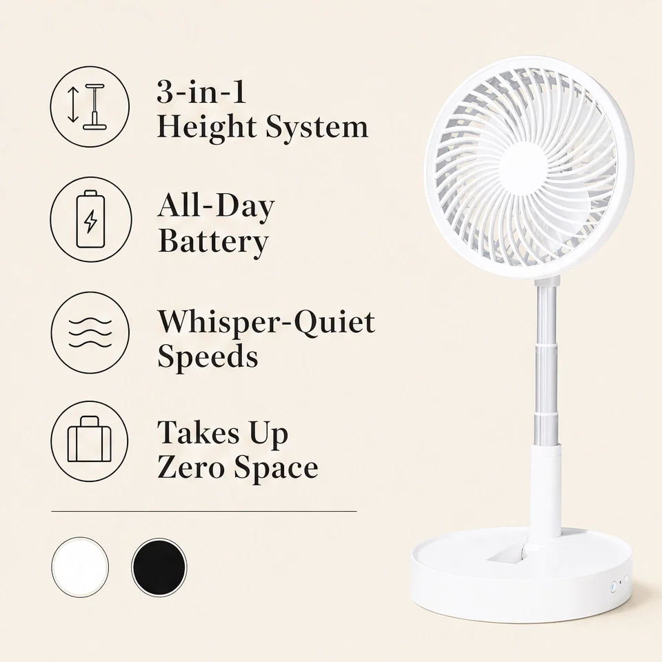 Zephyra™ – Foldable Rechargeable Fan, Telescopic & Whisper-Quiet  + 50% OFF - Image 2