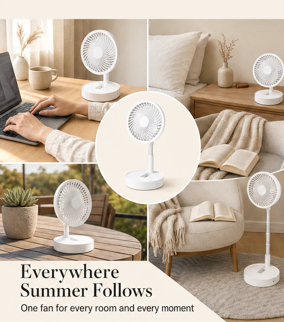 Zephyra™ – Foldable Rechargeable Fan, Telescopic & Whisper-Quiet  + 50% OFF - Image 6