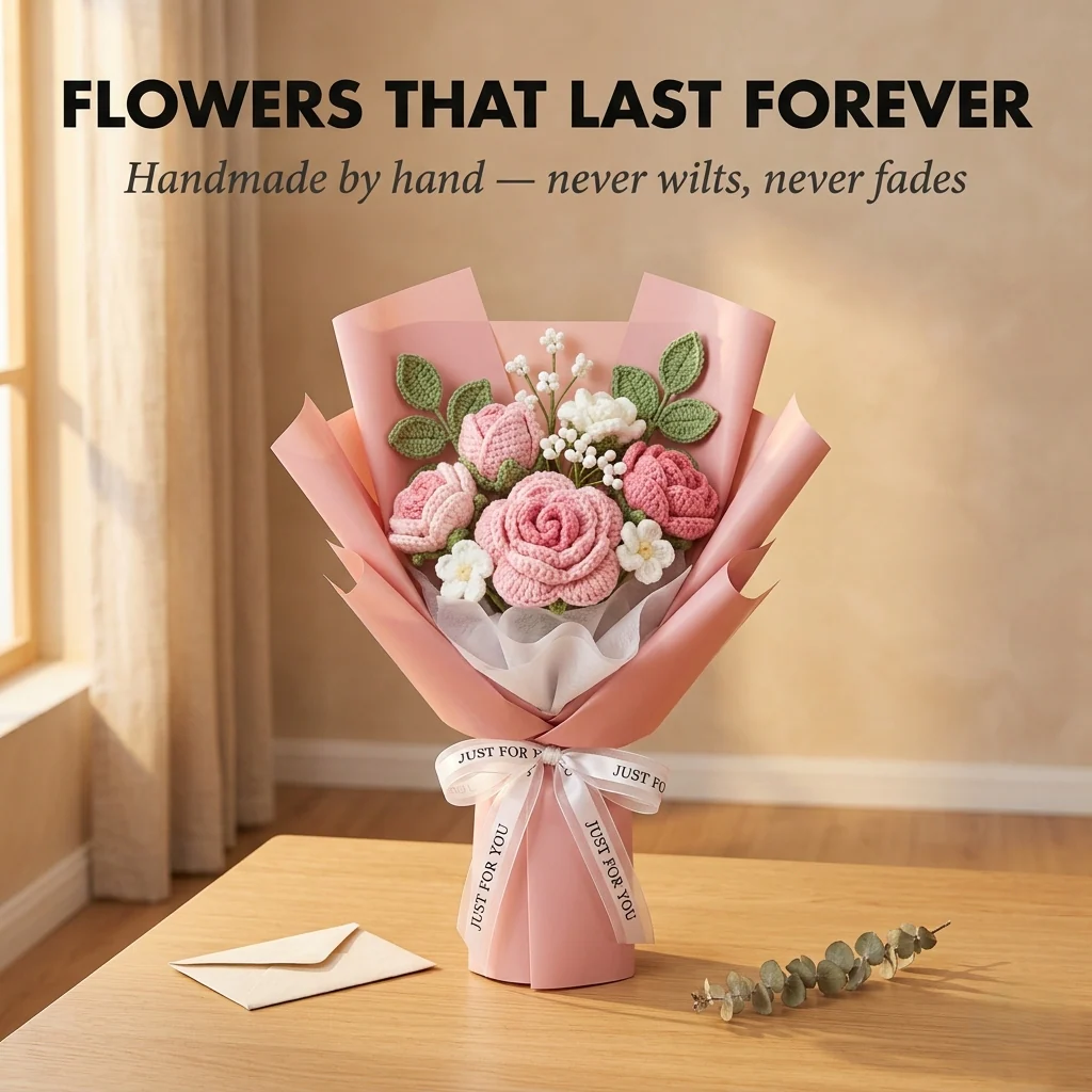 Threadbloom™ – Handmade Crochet Flower Bouquet, Forever Keepsake Gift + 50% OFF