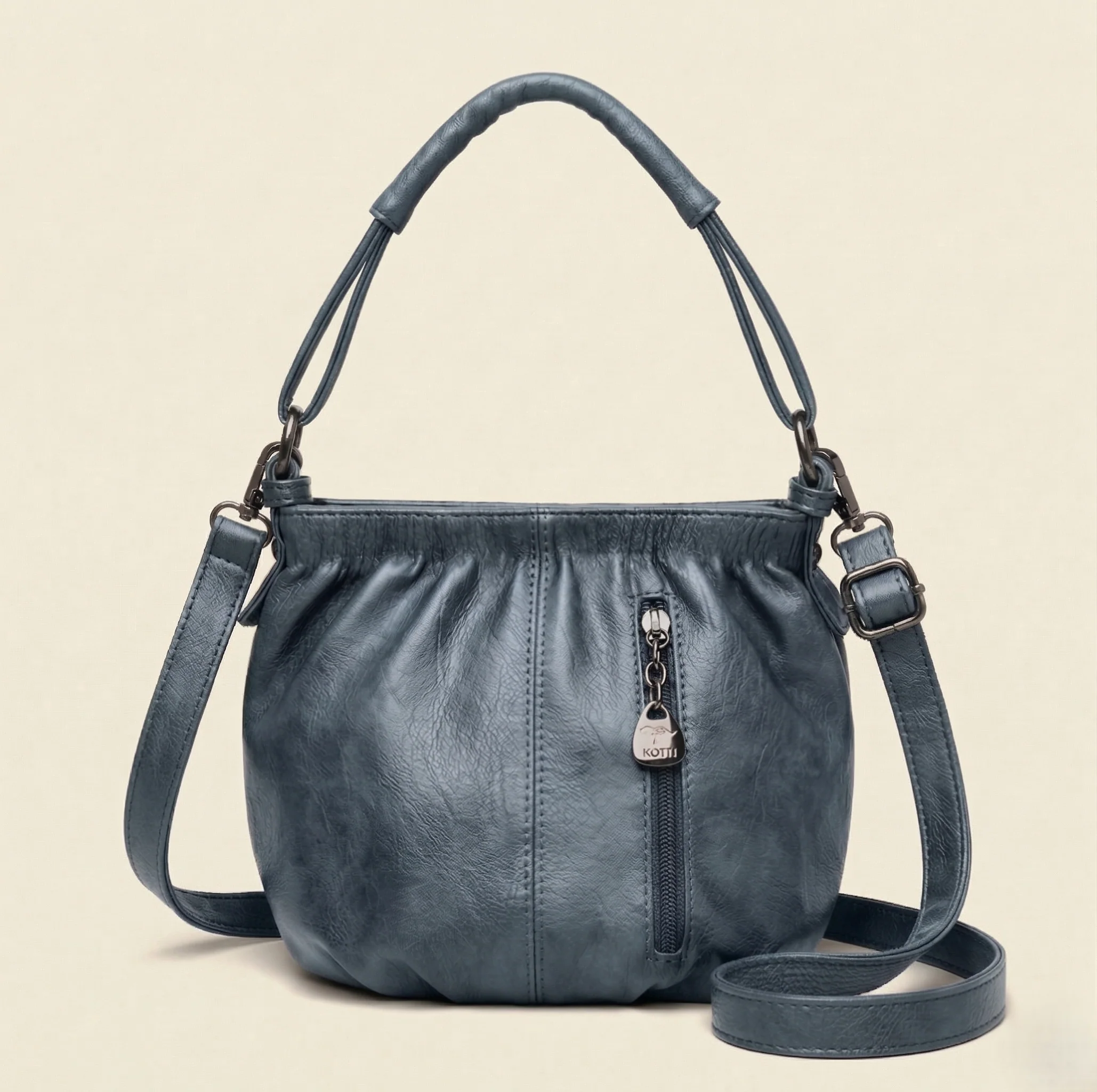 Sloane™ – Soft Pleated Leather Bucket Handbag with Multi-Pocket Crossbody Strap + 50% OFF - Image 11