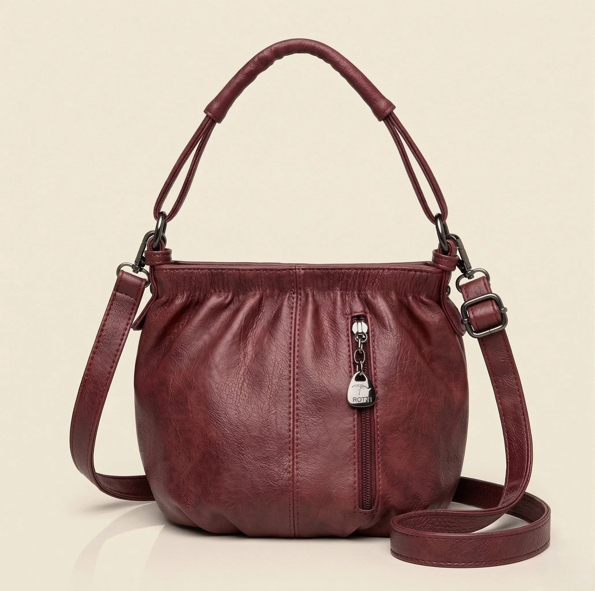 Sloane™ – Soft Pleated Leather Bucket Handbag with Multi-Pocket Crossbody Strap + 50% OFF - Image 8