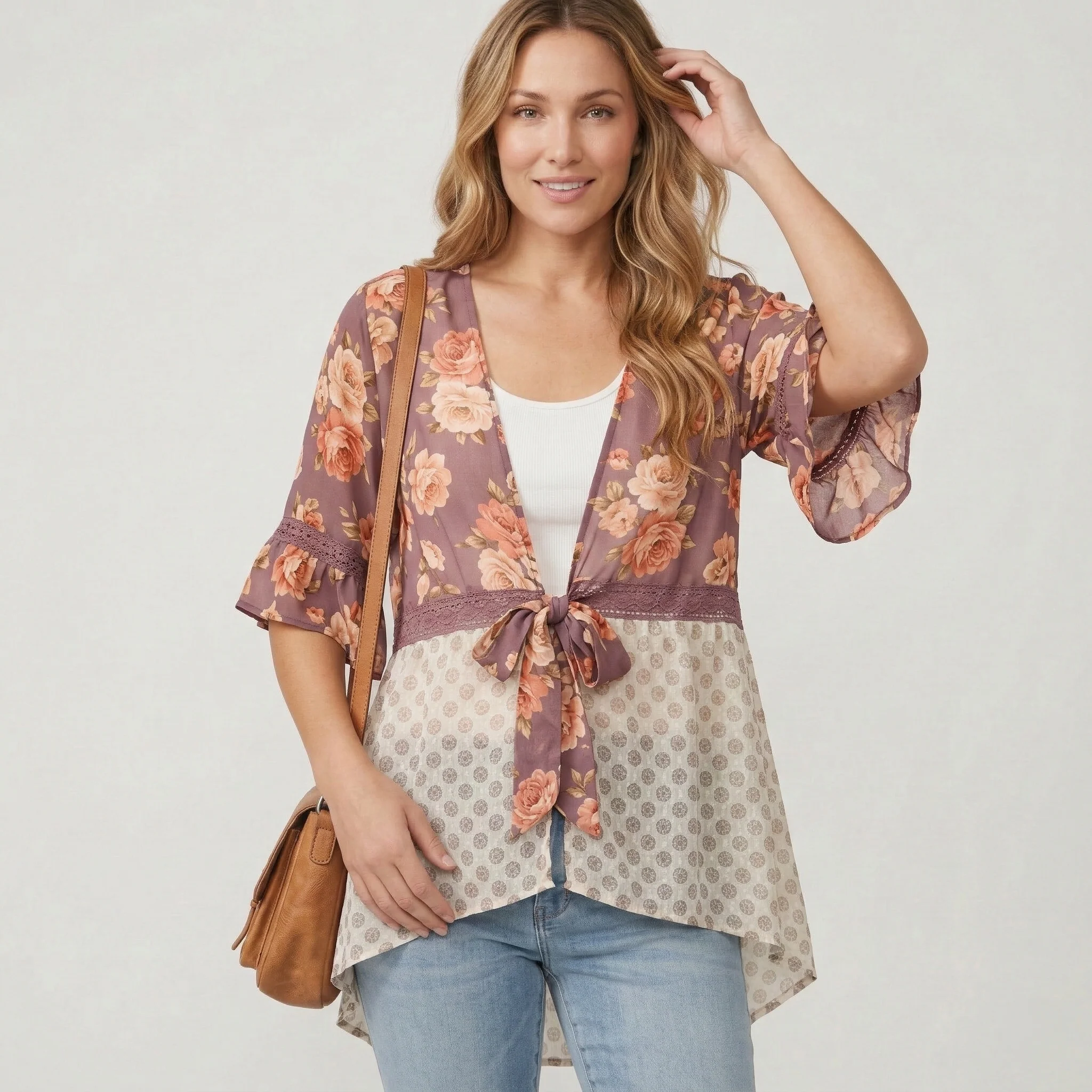Ruffelle™ – Floral Patchwork Ruffle Sleeve Boho Kimono Cardigan + 50% OFF - Image 10
