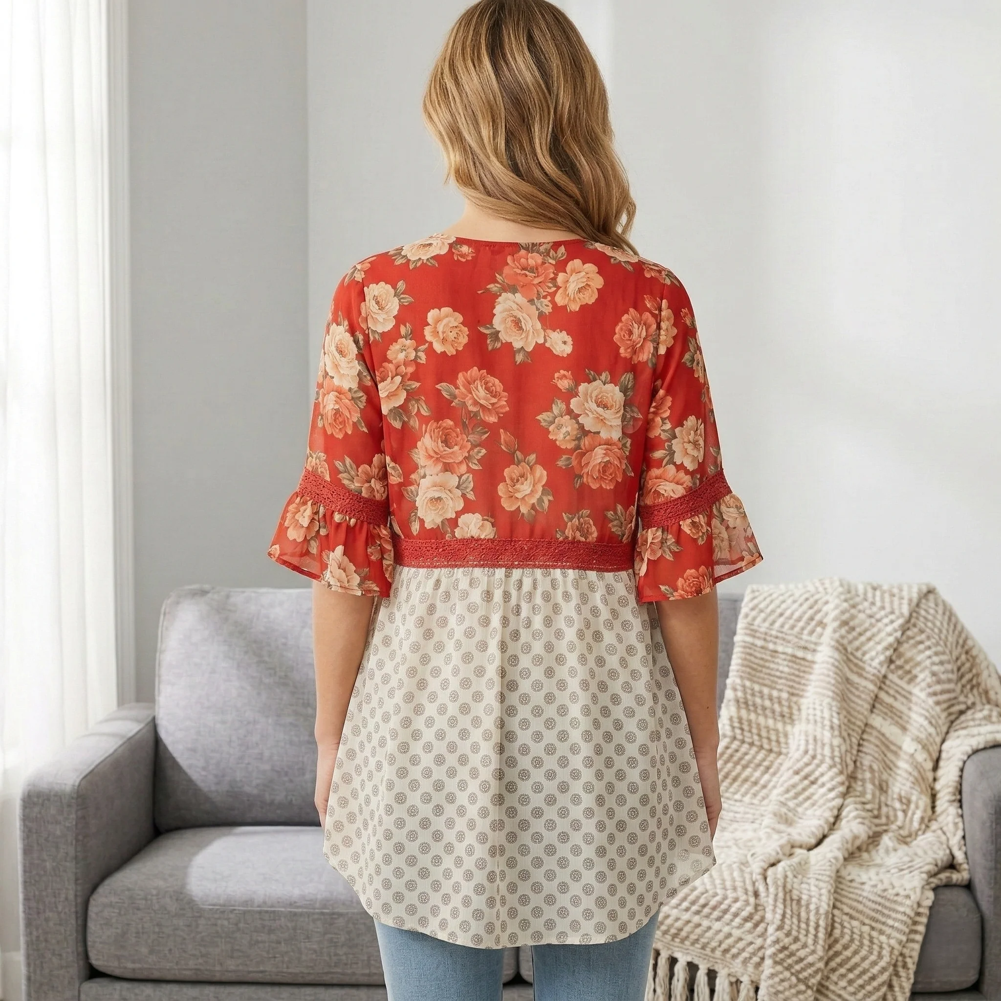 Ruffelle™ – Floral Patchwork Ruffle Sleeve Boho Kimono Cardigan + 50% OFF - Image 3