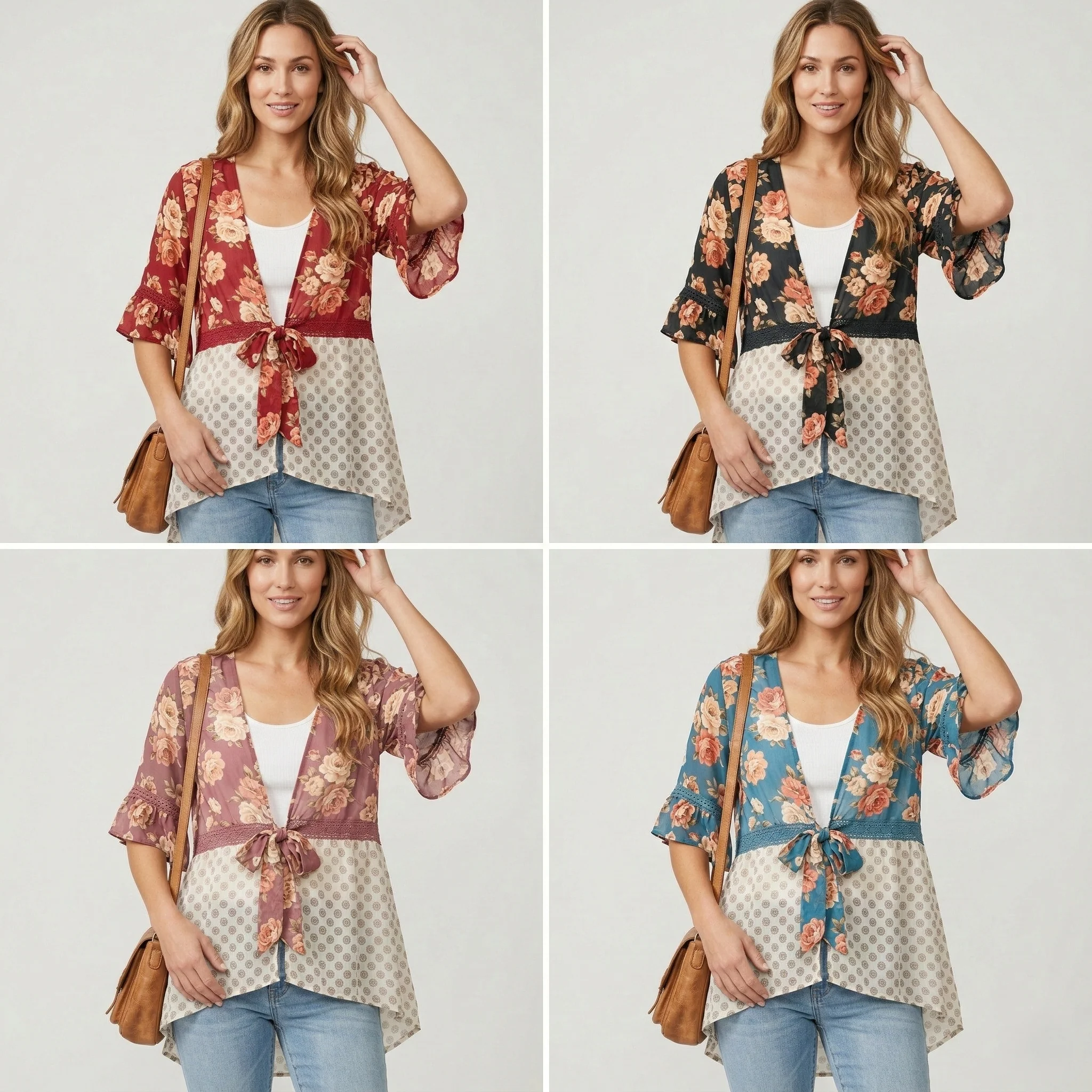 Ruffelle™ – Floral Patchwork Ruffle Sleeve Boho Kimono Cardigan + 50% OFF - Image 7